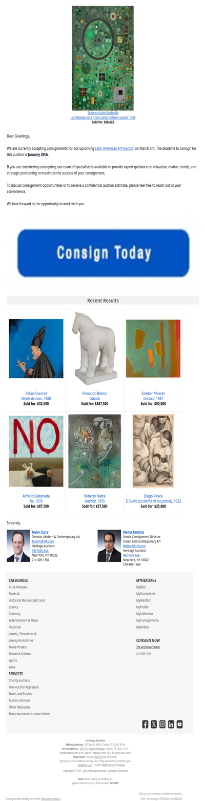 Consign to the March 5 Latin American Art Showcase Auction