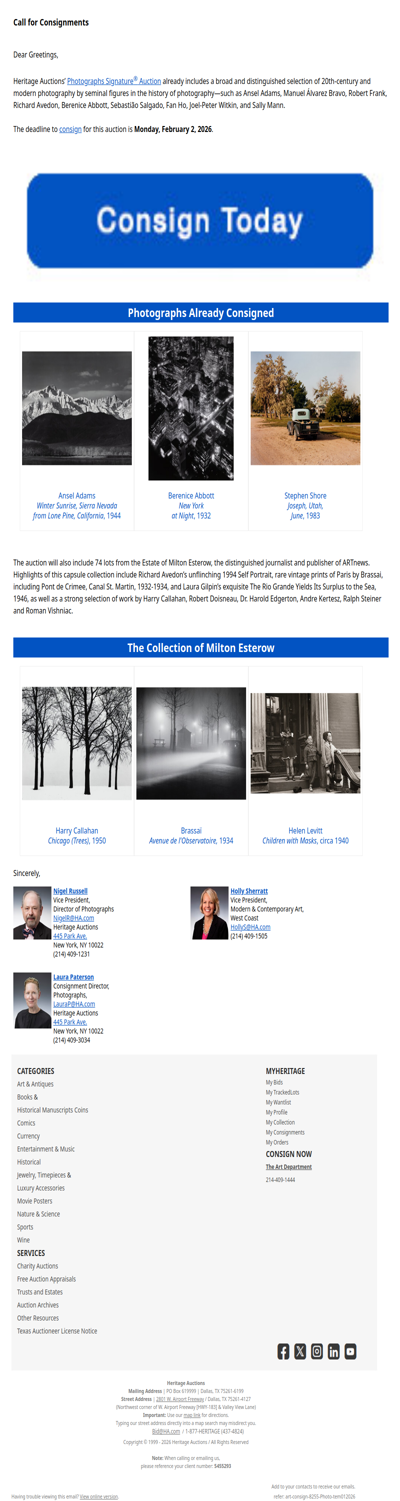 Consign your items to our April 7 Photographs Auction