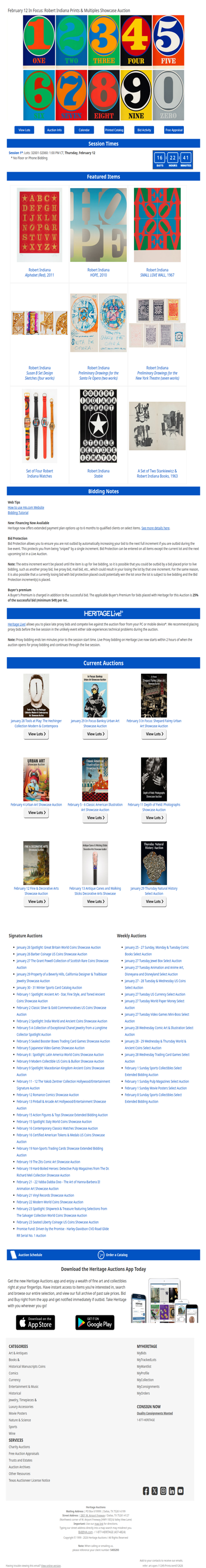 Bid Now: February 12 In Focus: Robert Indiana Prints & Multiples Showcase Auction