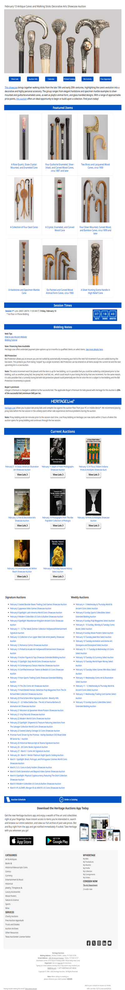 Highlighting: February 13 Antique Canes and Walking Sticks Decorative Arts Showcase Auction