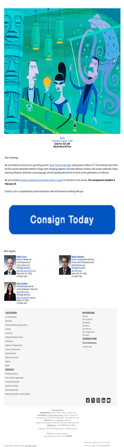 Consign your Shag to Heritage Auctions