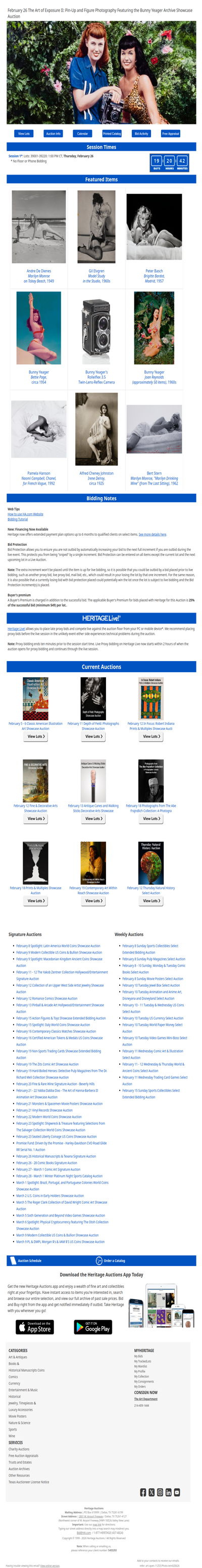 Bid Now: February 26 The Art of Exposure II: Pin-Up and Figure Photography Featuring the Bunny Yeager Archive Showcase Auction