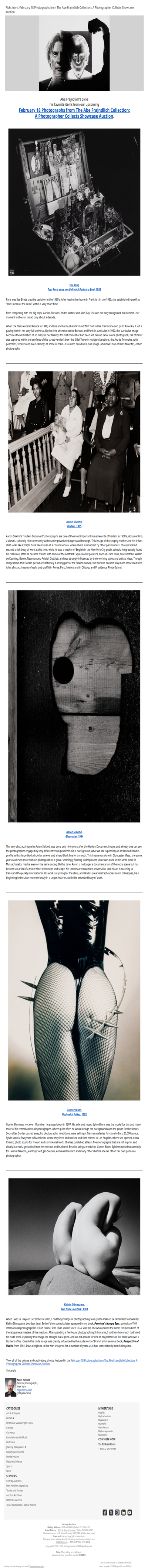 Abe Frajndlich  Picks from the Photographs from The Abe Frajndlich Collection: A Photographer Collects Showcase Auction