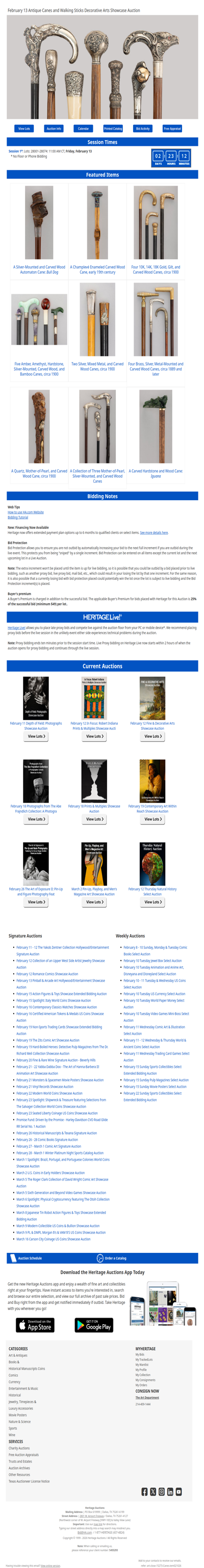 Ending Soon: February 13 Antique Canes and Walking Sticks Decorative Arts Showcase Auction