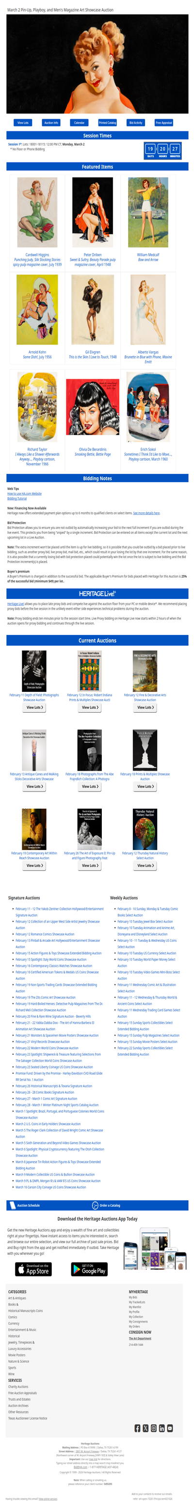 Bid Now: March 2 Pin-Up, Playboy, and Men's Magazine Art Showcase Auction