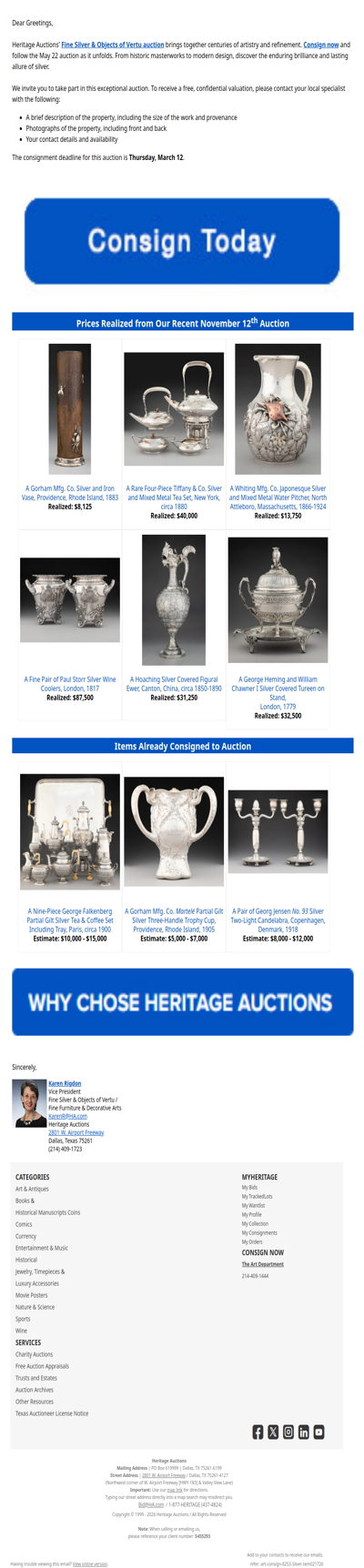 Consign your items to our May 22 Silver & Vertu Auction