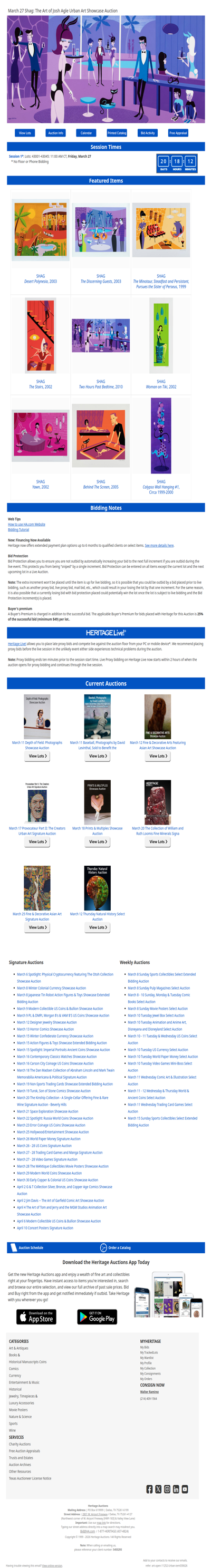 Bid Now: March 27 Shag: The Art of Josh Agle Urban Art Showcase Auction