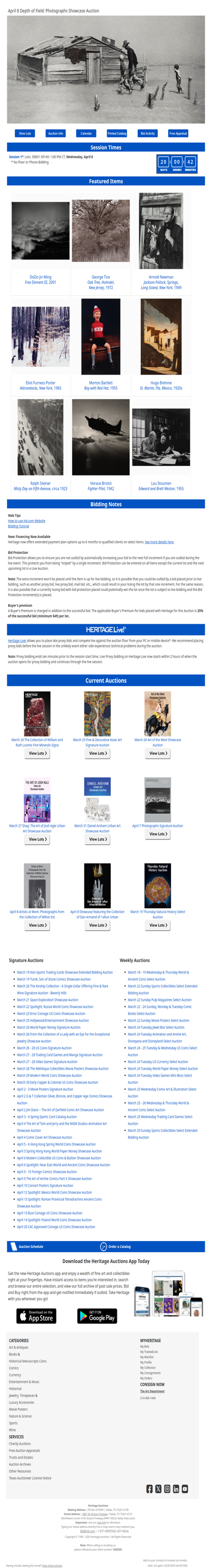 Bid Now: April 8 Depth of Field: Photographs Showcase Auction