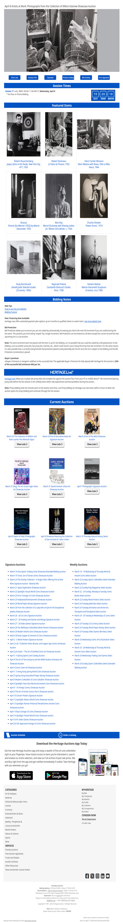 Bid Now: April 8 Artists at Work: Photographs from the Collection of Milton Esterow Showcase Auction