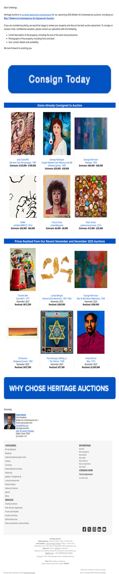 Consign your items to our May 7 Modern & Contemporary Art Signature Auction