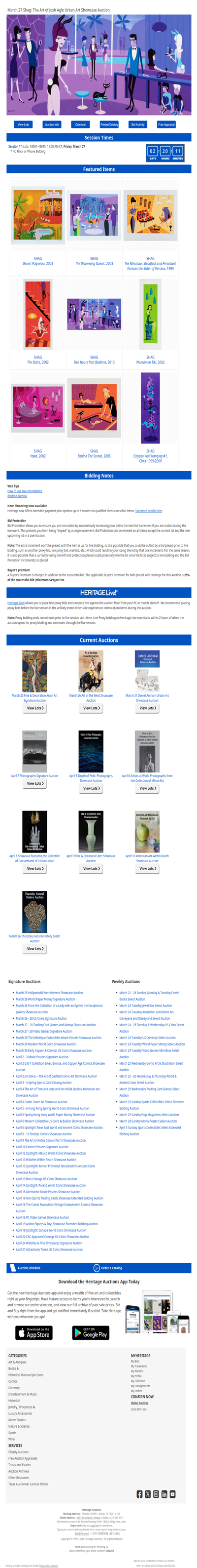 Ending Soon: March 27 Shag: The Art of Josh Agle Urban Art Showcase Auction