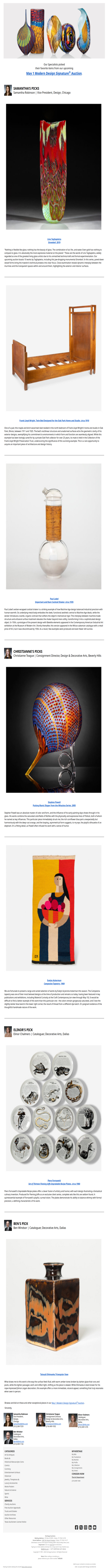 Specialists' Picks from the May 1 Modern Design Auctions