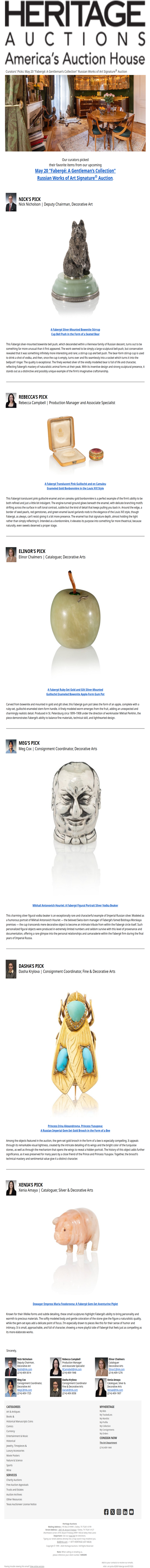 Curators' Picks from the “Fabergé: A Gentleman’s Collection” Russian Works of Art Signature Auction