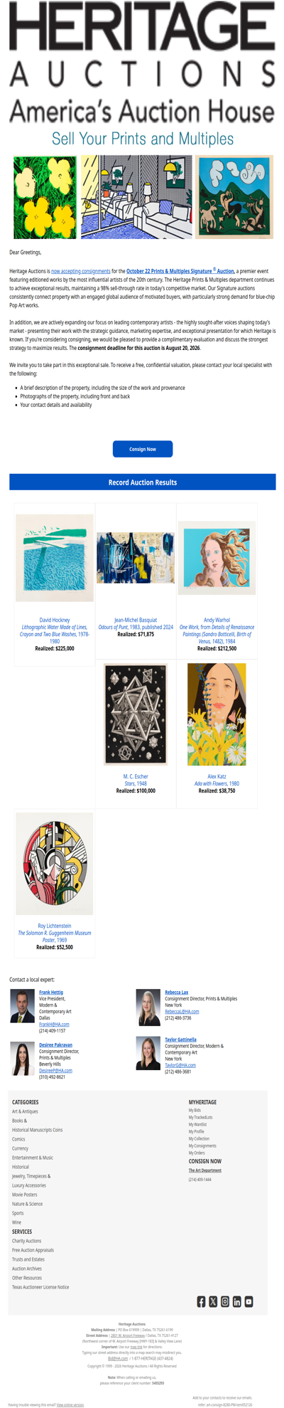 Sell Your Prints with Heritage Auctions