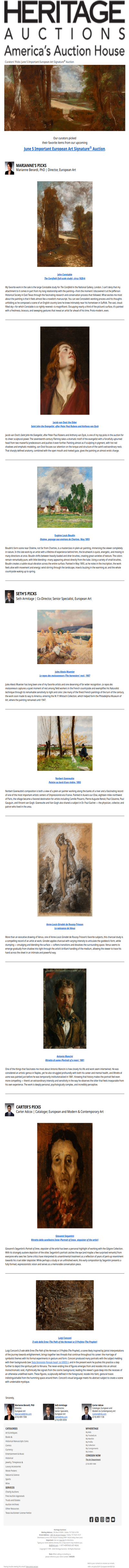 Curators' Picks from the Important European Art Auction