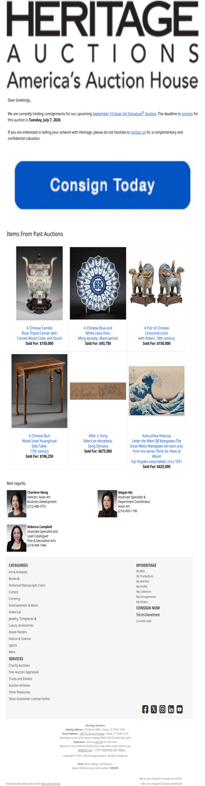 Consign your items to our Asian Art Auction