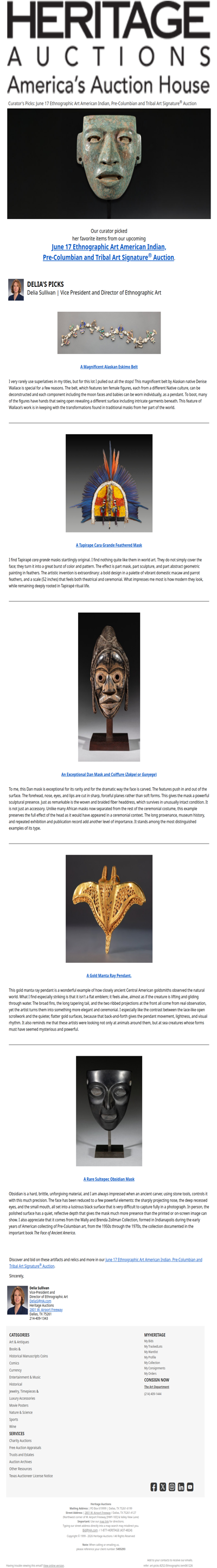 Curator's Picks from the Ethnographic Art American Indian, Pre-Columbian and Tribal Art Auction