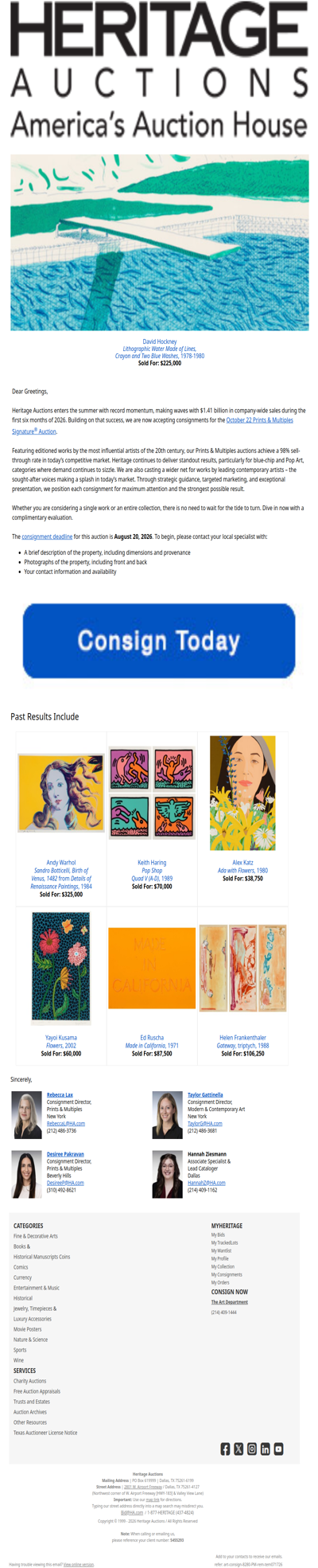 Make Waves This Summer: Consign Prints & Multiples with Heritage by August 20