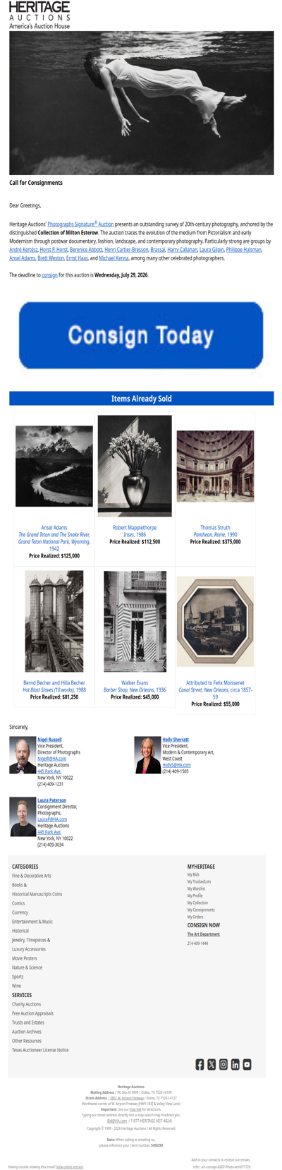 Consign your items to our Photographs Auction