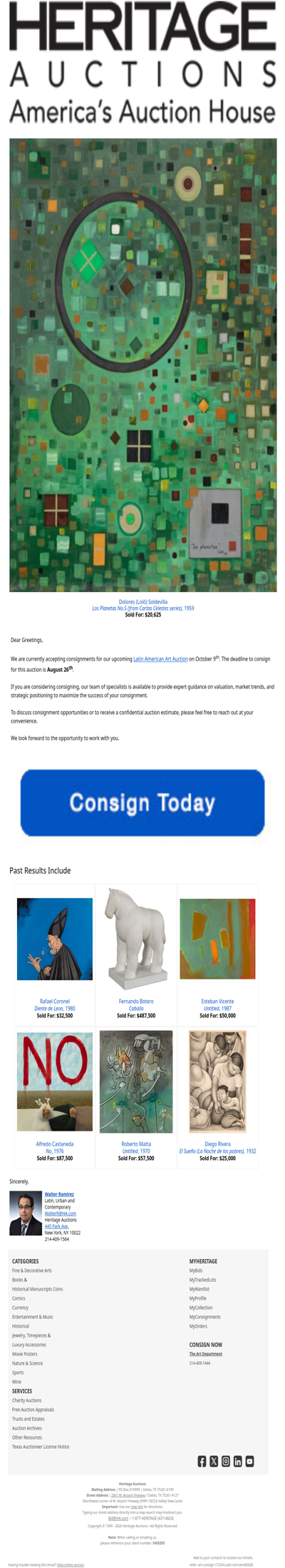 Reminder: Consign to the October 9 Latin American Art Showcase Auction
