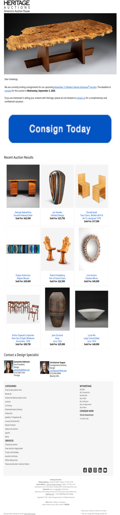 Consign Modern Design to Heritage’s November 12 Auction