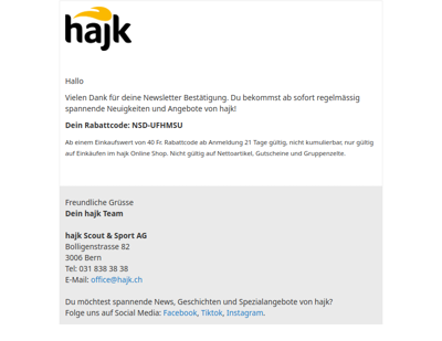 hajk Newsletter Anmeldung erfolgreich