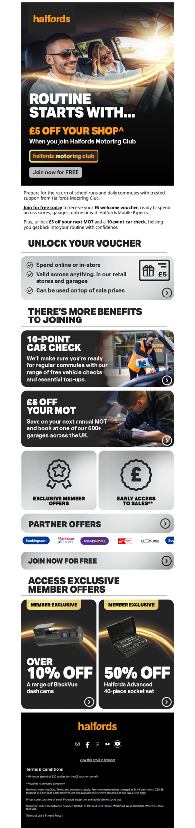 £5 off your shop with Halfords Motoring Club^