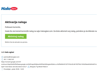 Molimo aktivirajte Vaš Halo oglasi nalog