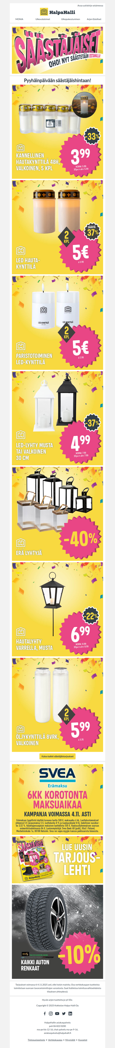 Pyhäinpäivään säästäjäishintaan!