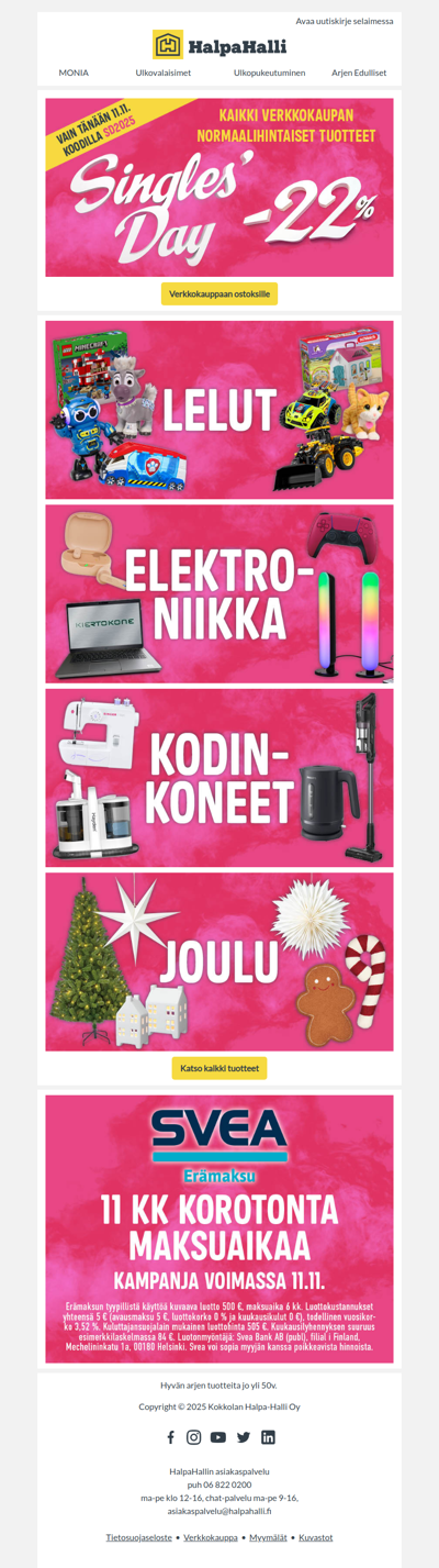 Singles' Day -22% verkossa!