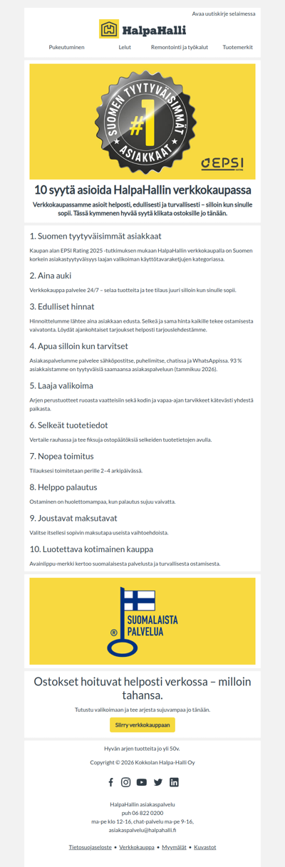 Kymmenen syytä asioida HalpaHallin verkkokaupassa!