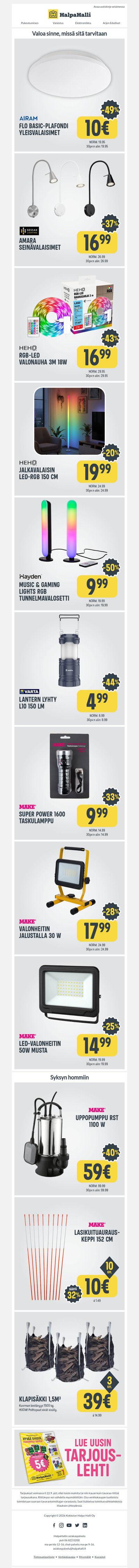 Valoa ja varusteita syksyn tarpeisiin!