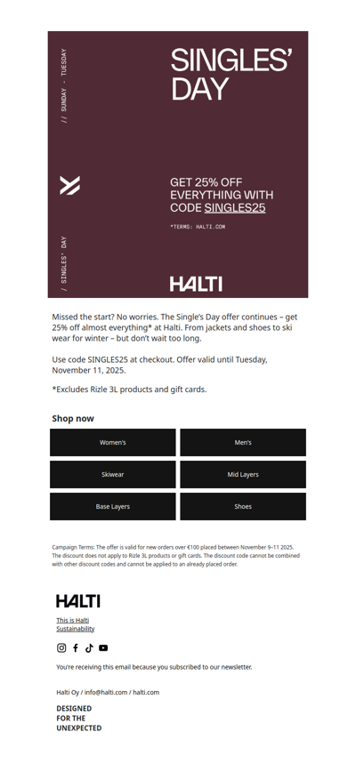 Keep saving – 25% off almost everything with code SINGLES25