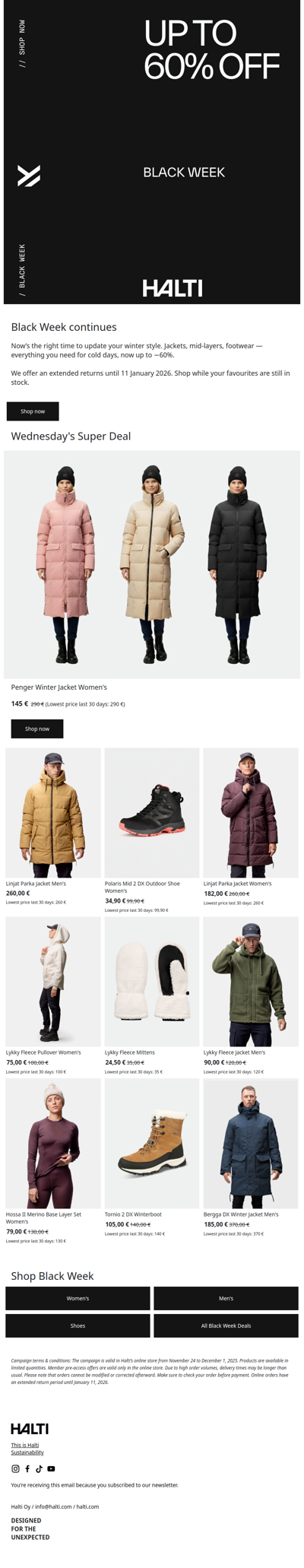 Black Week continues with new arrivals and discounts up to 60%