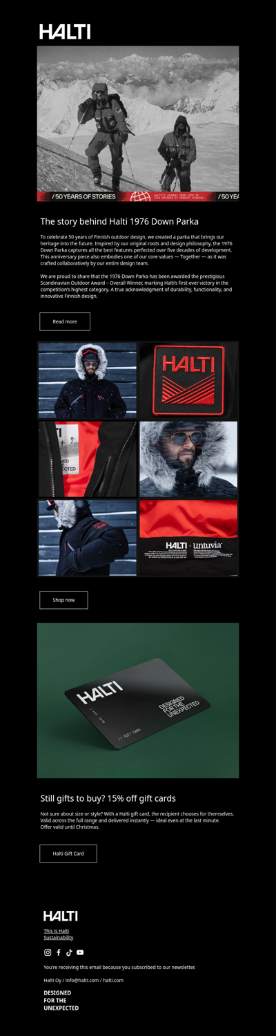 The story behind Halti 1976 down Parka