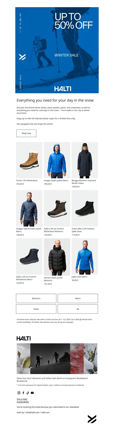 Winter Sale - Everything you need for a day in the snow – now up to 50% off