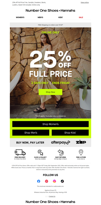 25% OFF FULL PRICE! Online Only