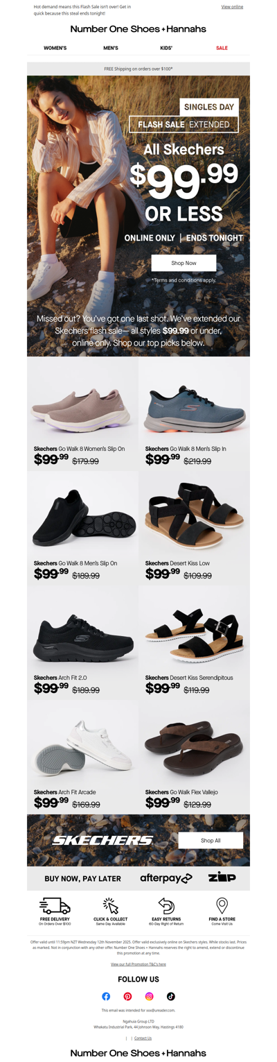 EXTENDED! Skechers $99.99 or Less
