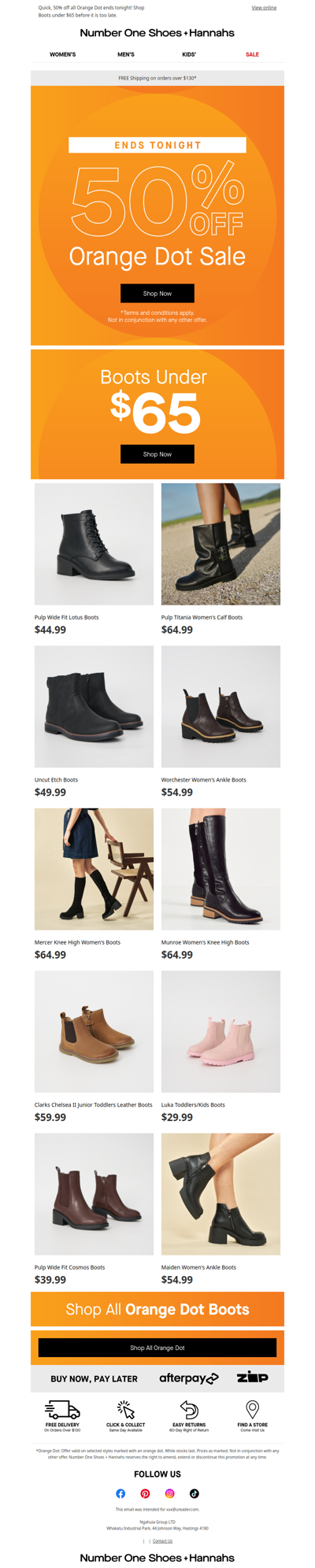 50% OFF ENDS TONIGHT! Boots under $65