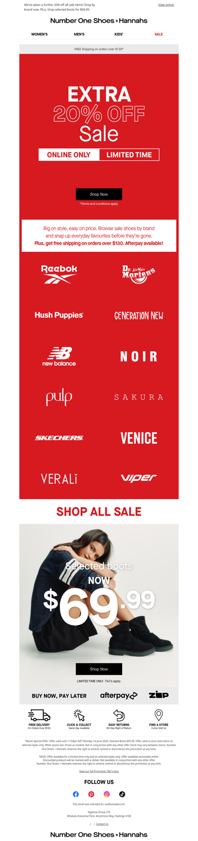 EXTRA 20% off Hush Puppies sale items!