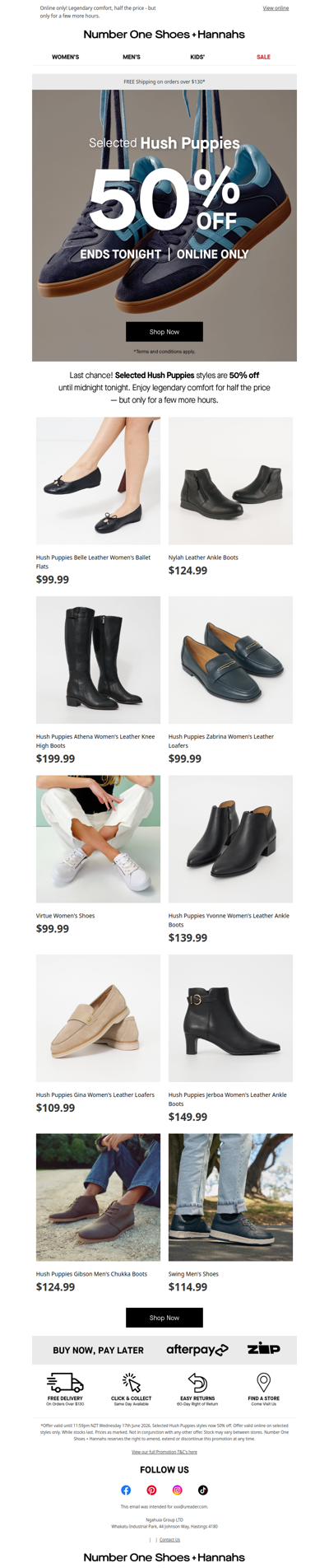 ENDS TONIGHT ~ 50% off Hush Puppies