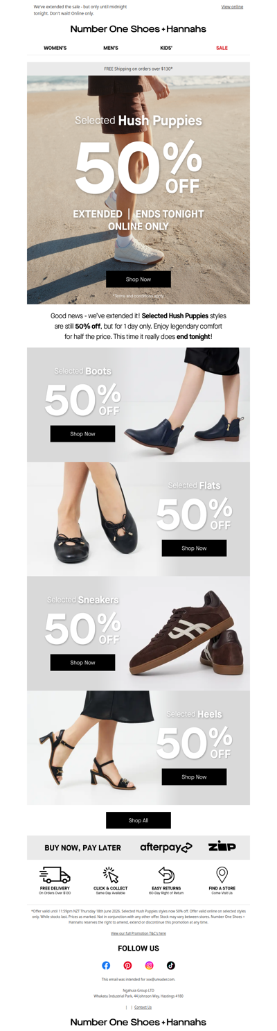1 DAY ONLY: Hush Puppies still 50% off