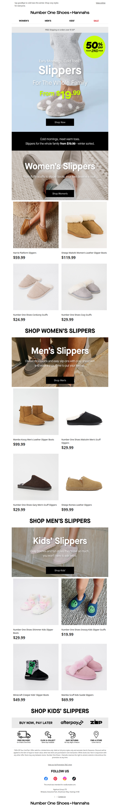 Slippers from $19.99 for the whole fam