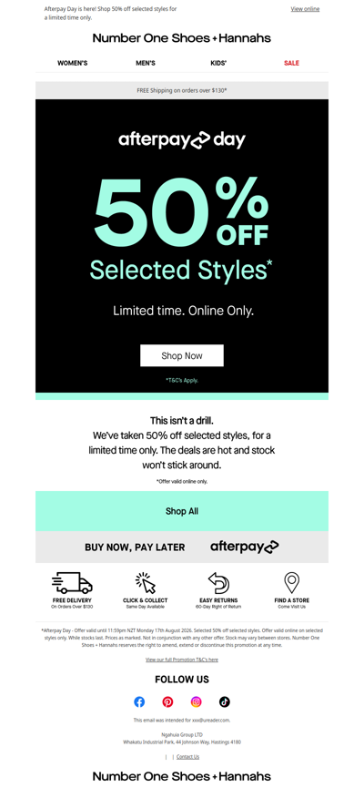 50% off Selected Styles 🔥 AFTERPAY DAY