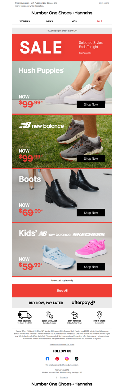 ENDS TONIGHT! New Balance & Hush Puppies now $99.99!
