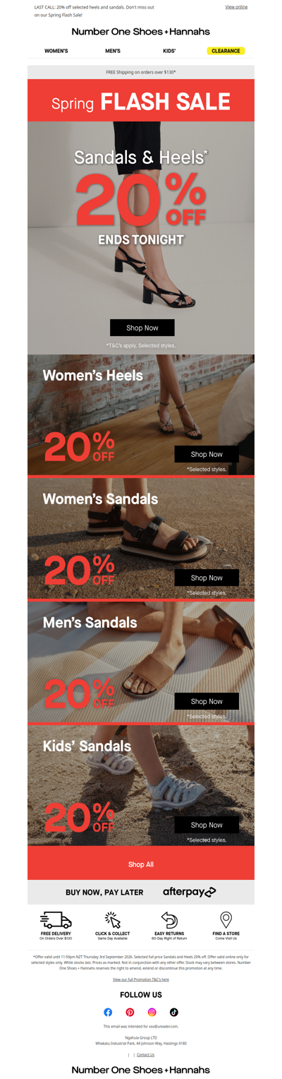 ENDS TONIGHT! 20% off selected styles