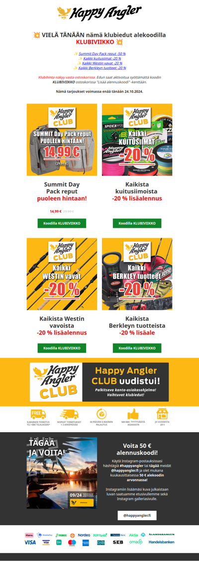 VIELÄ TÄNÄÄN: 20 % lisäalennus Westinin vavoista, kuitusiimoista sekä Berkleyn tuotteista! 💥