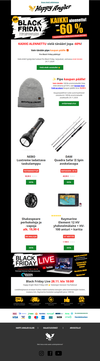 Pre Black Friday päättyy - KAIKKI ALENNETTU vielä tänään! 💥