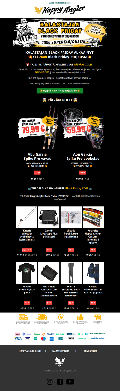 💥 KALASTAJAN BLACK FRIDAY ALKAA NYT! Katso PÄIVÄN DIILIT!