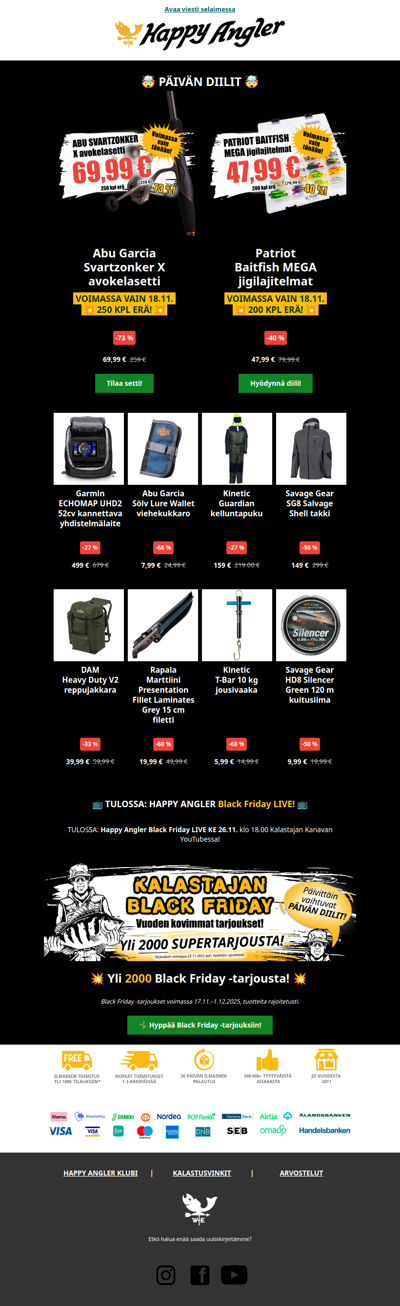 Black Friday: PÄIVÄN DIILIT Abu Garcia Svartzonker X avokelasetti 69,99 € (259 €)